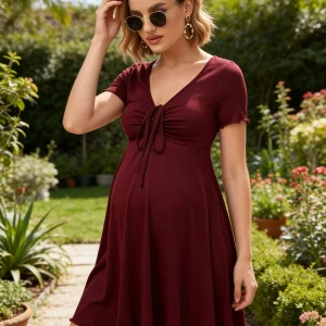 Summer casual red maternity dress