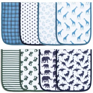 Benoxine 8-Pack Organic Cotton Baby Burp Cloths Large 48 x 20 cm Soft Absorbent  For Newborn 0-12 Months