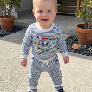 Romper Pants Waffled Set Fall-Outfit-Stripe Stripe Long Sleeve Boy Fall Outfit