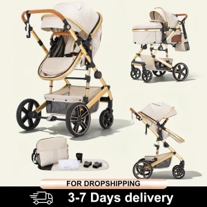 2 in 1 Baby Stroller Foldable Lightweight Carriage Reversible Bassinet Pram for Toddler Aluminum Frame for Infants and Newborns