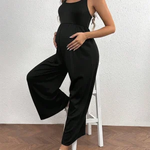 Black Summer Casual Stretch Versatile Sports Maternity Jumpsuit