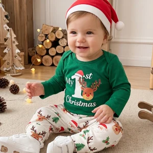 Christmas Long Pants Baby Boy Christmas Claus Pants Hat Sleeve Romper