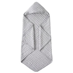 Solid Color 6-Layer Muslin Cotton Baby Bath Swaddle Blanket, Soft Breathable Hooded Towel for Newborns
