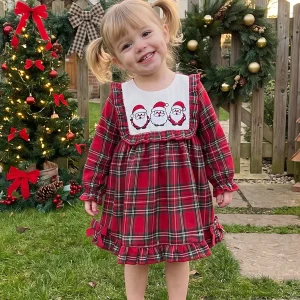 Print-Loose-Ruffle  Plaid Print Loose Sleeve Plaid Dress