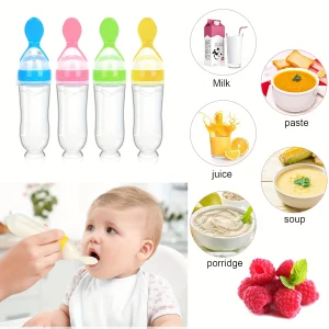 3pcs/2pcs 90ml/3oz Silicone Baby Bottle with Spoon Feeder and Suction Cup